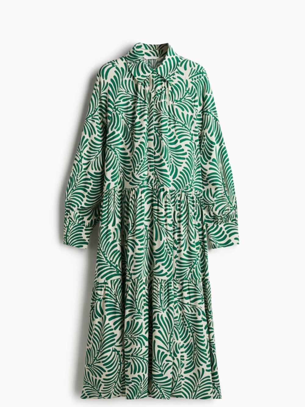 H&M Cream Dress with Green Leaf Print